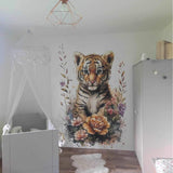 Panorama-Kindertapete Baby-Tiger Aquarell Blumenkrone