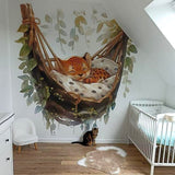 Panoramatapete für Kinder mit Gepard in seiner Hängematte