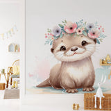 Panoramatapete Kinder Baby Otter mit Blumenkrone