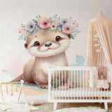 Panoramatapete Kinder Baby Otter mit Blumenkrone
