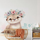 Panoramatapete Kinder Baby Otter mit Blumenkrone