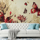 Panoramatapete Schmetterlinge Floral Blumen und Pflanzen