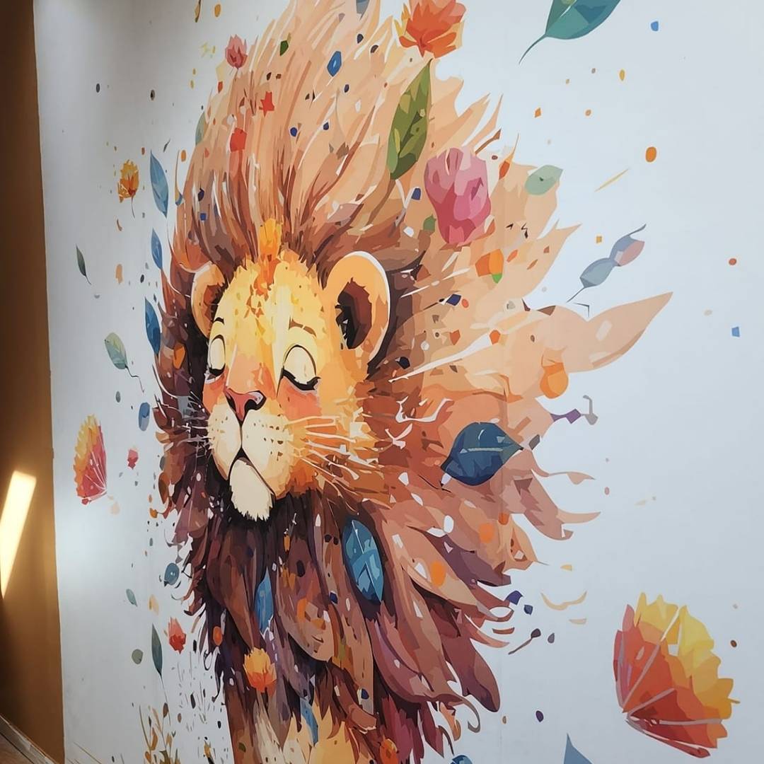 Papier peint enfant panoramique Lion mignon