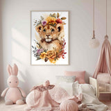 Affiche enfant Roi lion Watercolor couronne de fleurs