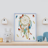Affiche attrape-rêves aquarelle illustrée, accrochée dans une chambre d'enfant
