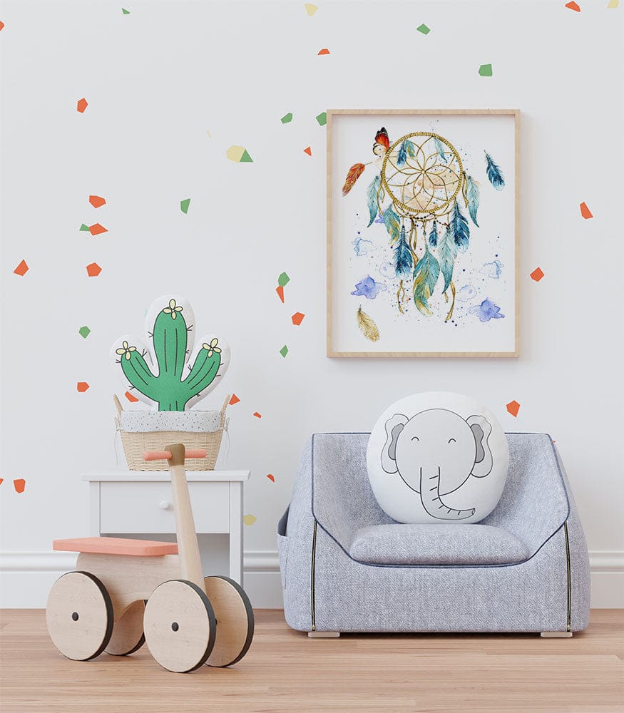 Affiche attrape-rêves illustrée, accrochée dans une chambre d'enfant