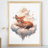 Affiche biche dans les nuages illustrée, accrochée dans une chambre d'enfant