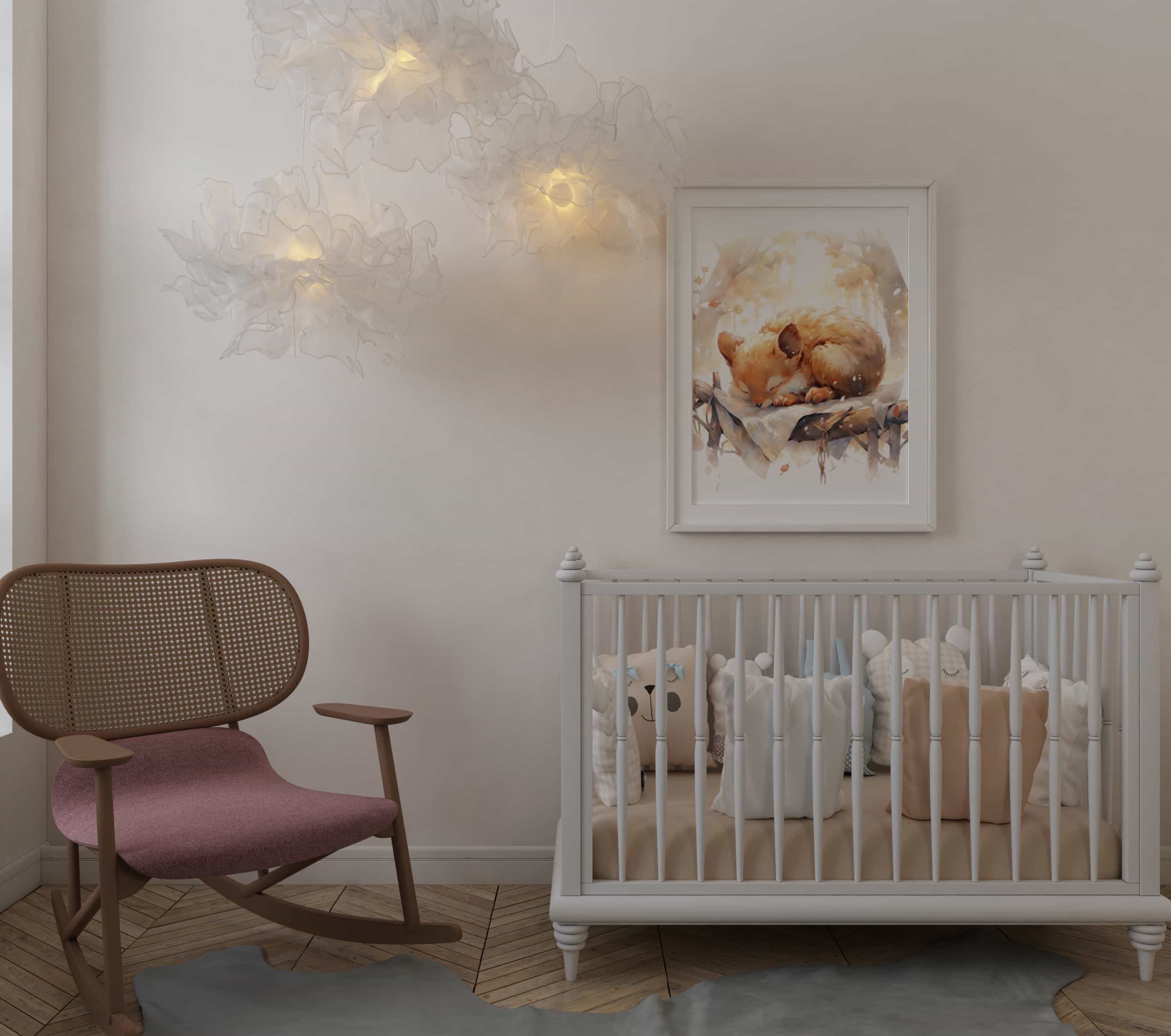 Deuxième vue de l'affiche écureuil dans les nuages dans une chambre d'enfant