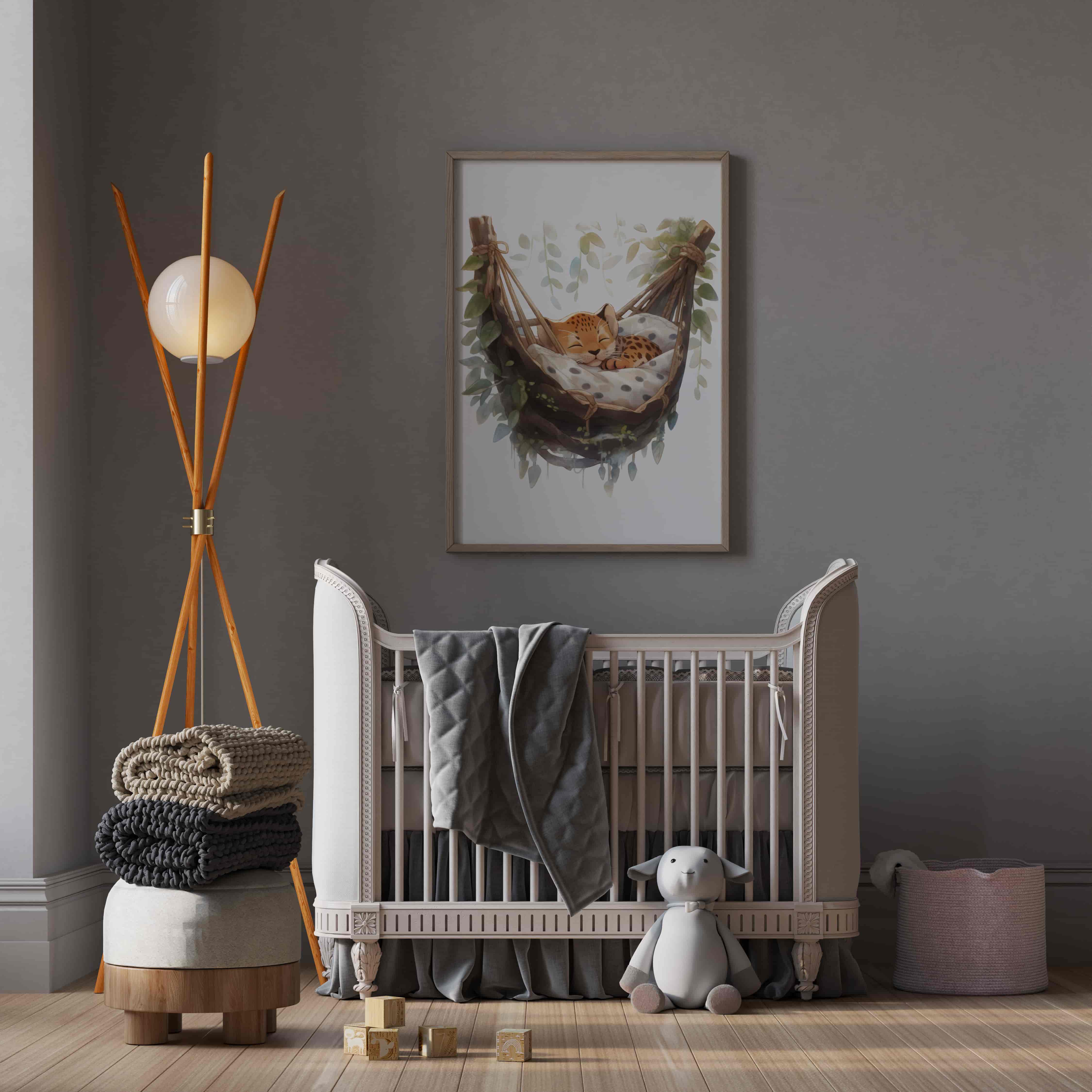 Deuxième vue de l'affiche léopard qui dort dans une chambre d'enfant