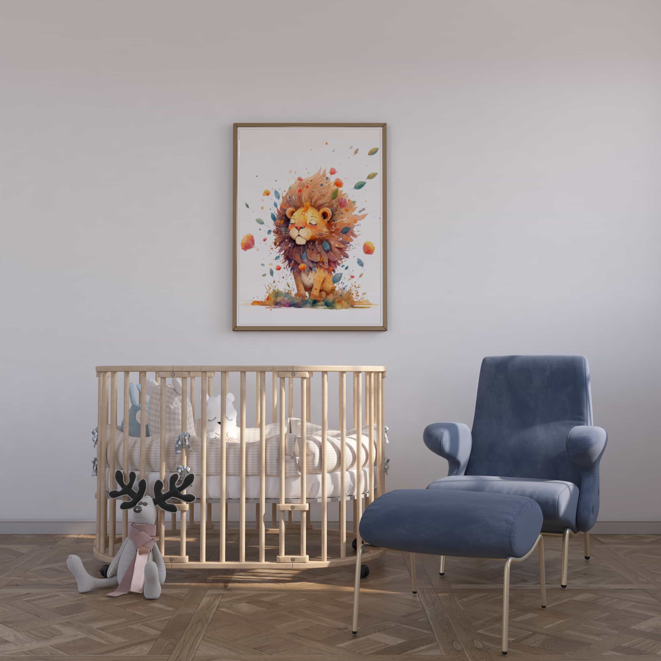 Deuxième vue de l'affiche lion crinière dans le vent dans une chambre d'enfant