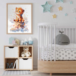 Deuxième vue de l'affiche lion dans les nuages dans une chambre d'enfant