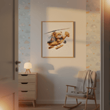 Affiche ourson dans les airs illustrée, accrochée dans une chambre d'enfant