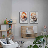 Deuxième vue de l'affiche ourson dans les nuages dans une chambre d'enfant