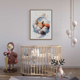 Deuxième vue de l'affiche renard dans les nuages dans une chambre d'enfant