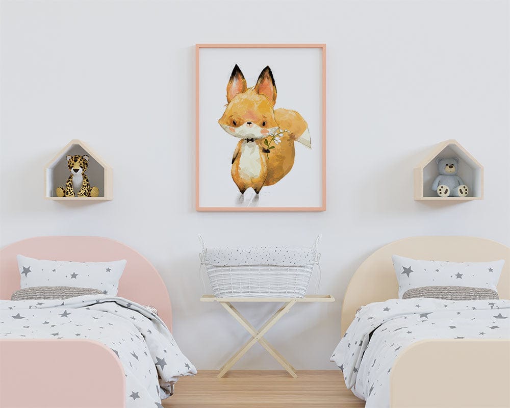Affiche renard mignon illustrée, accrochée dans une chambre d'enfant