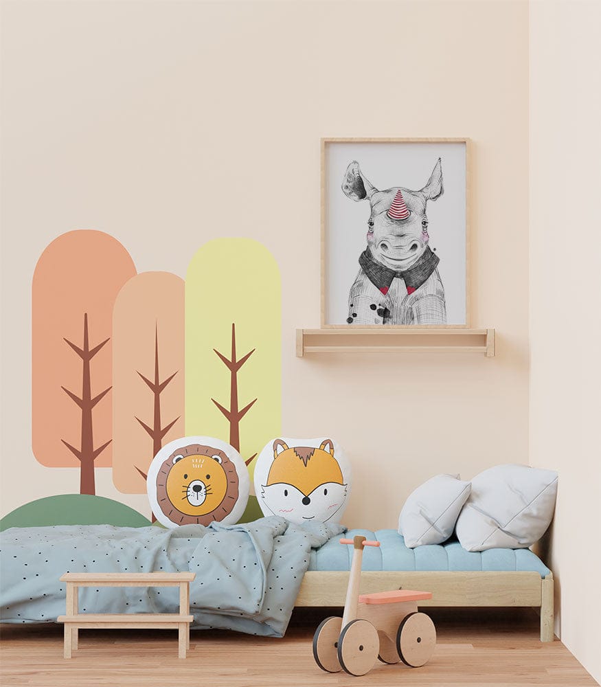 Affiche rhinocéros illustrée, accrochée dans une chambre d'enfant