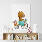 Affiche tigre à vélo illustrée, accrochée dans une chambre d'enfant