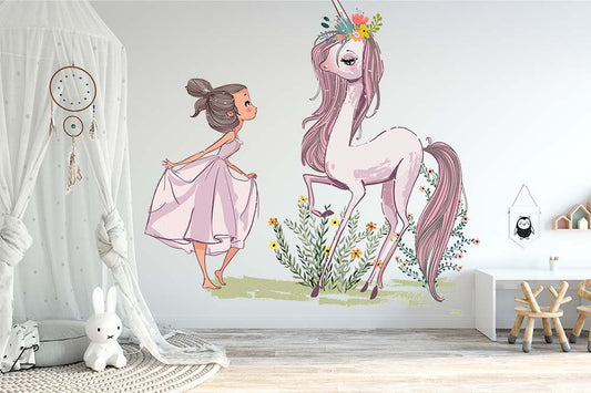 Papier peint panoramique Princesse et licorne