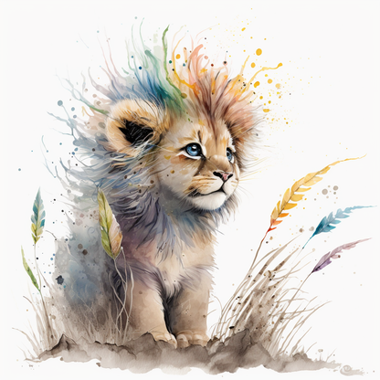 Papier peint panoramique Lion crinière multicolor