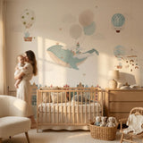 Deuxième vue du papier peint baleine chant dans une chambre d'enfant