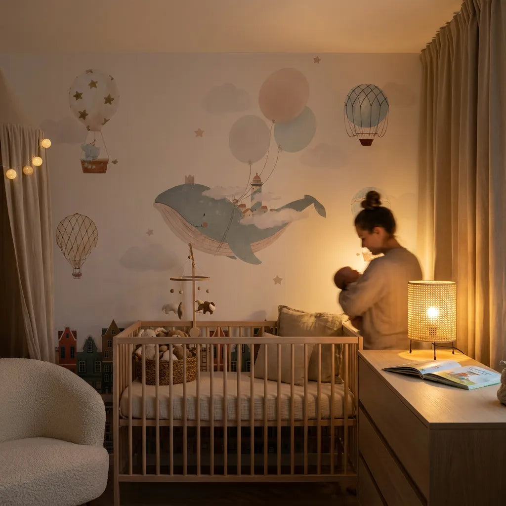 Troisième vue du papier peint baleine chant dans une chambre d'enfant
