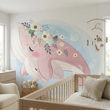 Troisième vue du papier peint baleine coeur dans une chambre d'enfant