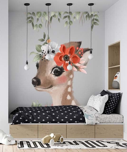 Deuxième vue du papier peint biche amour dans une chambre d'enfant