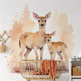 Papier peint panoramique biche bois illustré, dans une chambre d'enfant