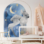 Papier peint panoramique biche lune illustré, dans une chambre d'enfant