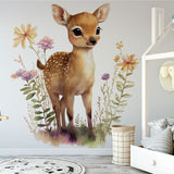 Papier peint panoramique biche mignonne illustré, dans une chambre d'enfant