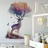 Papier peint panoramique cerf aquarelle illustré, dans une chambre d'enfant