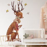 Papier peint panoramique cerf love illustré, dans une chambre d'enfant
