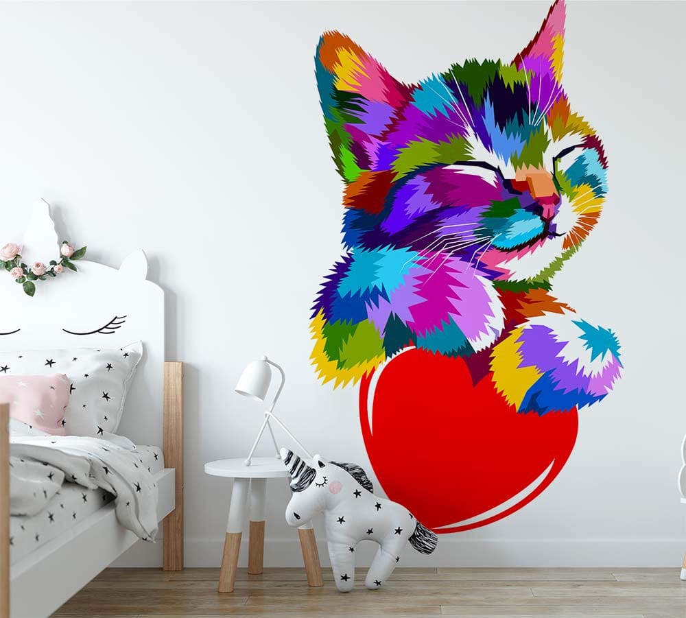 Papier peint panoramique chat illustré, dans une chambre de bébé