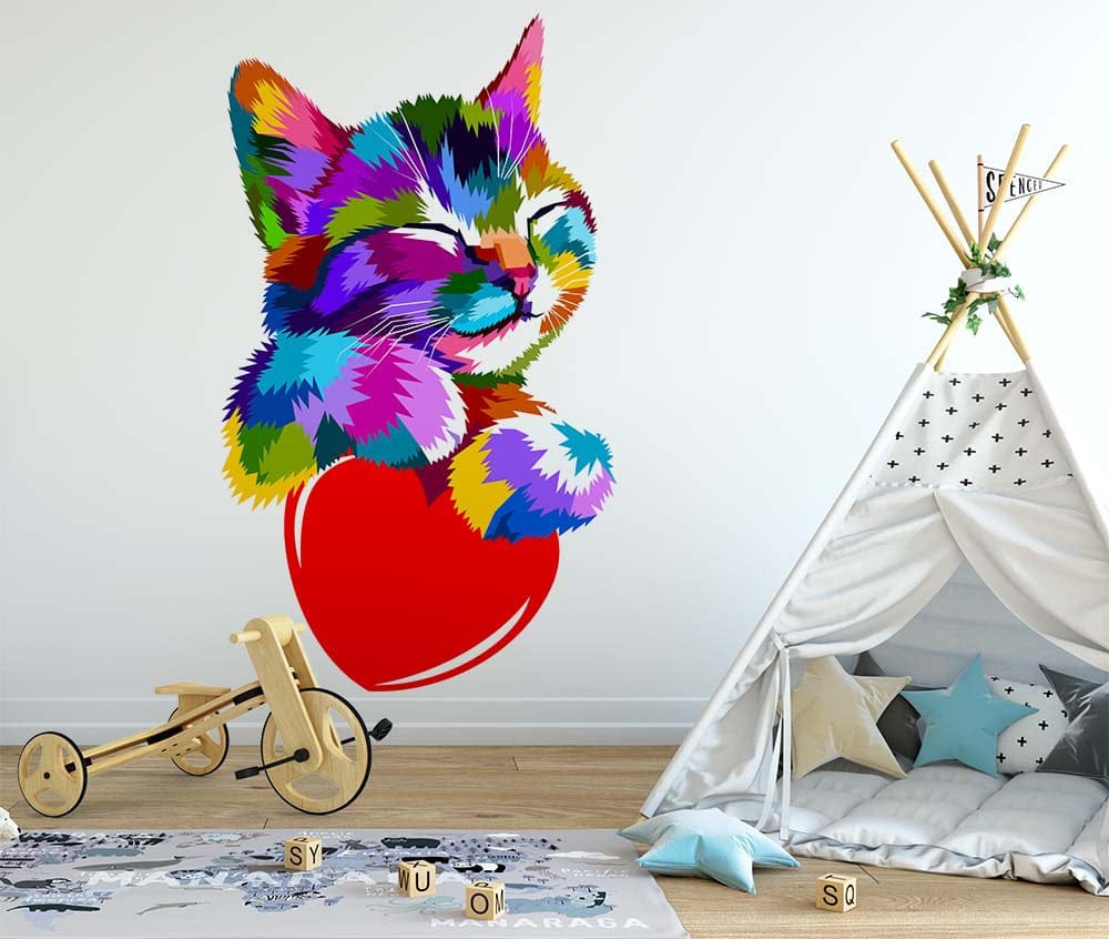 Deuxième vue du papier peint chat dans une chambre de bébé
