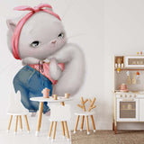 Deuxième vue du papier peint chat dans une chambre d'enfant