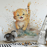 Papier peint panoramique chat mignon 2 illustré, dans une chambre d'enfant