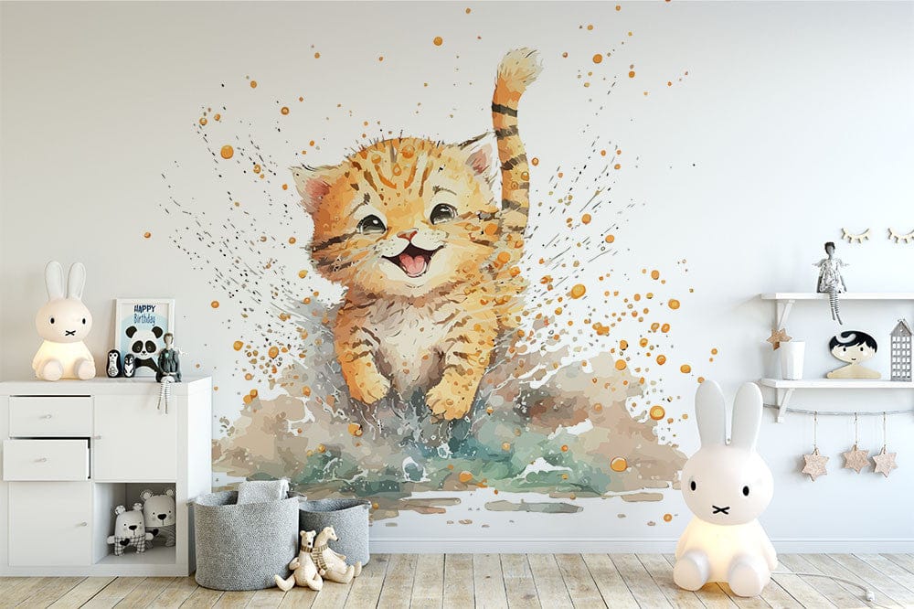 Deuxième vue du papier peint chat mignon 2 dans une chambre d'enfant