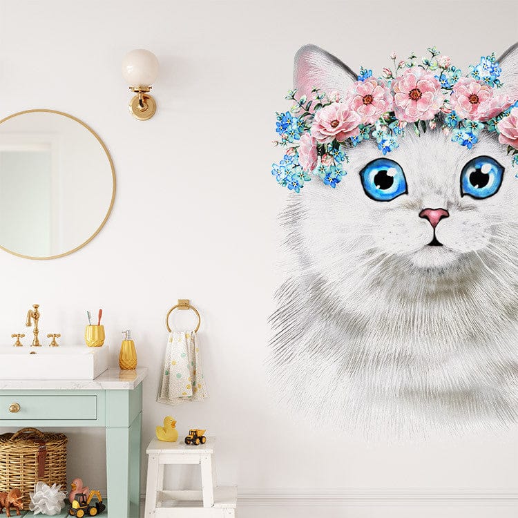 Papier peint panoramique chat mignon illustré, dans une chambre d'enfant