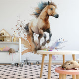 Deuxième vue du papier peint cheval crinière colorée dans une chambre d'enfant
