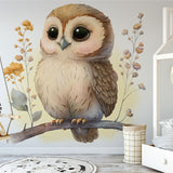 Papier peint panoramique chouette branche illustré, dans une chambre d'enfant