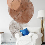 Papier peint panoramique composition ocre illustré, dans une chambre adulte