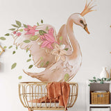 Papier peint panoramique cygne reine illustré, dans une chambre d'enfant