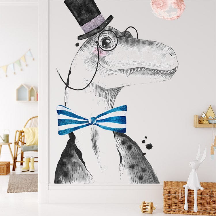 Papier peint panoramique dinosaure noeud papillon illustré, dans une chambre de bébé
