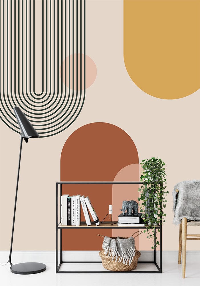Papier peint panoramique duo arches illustré, dans une chambre adulte