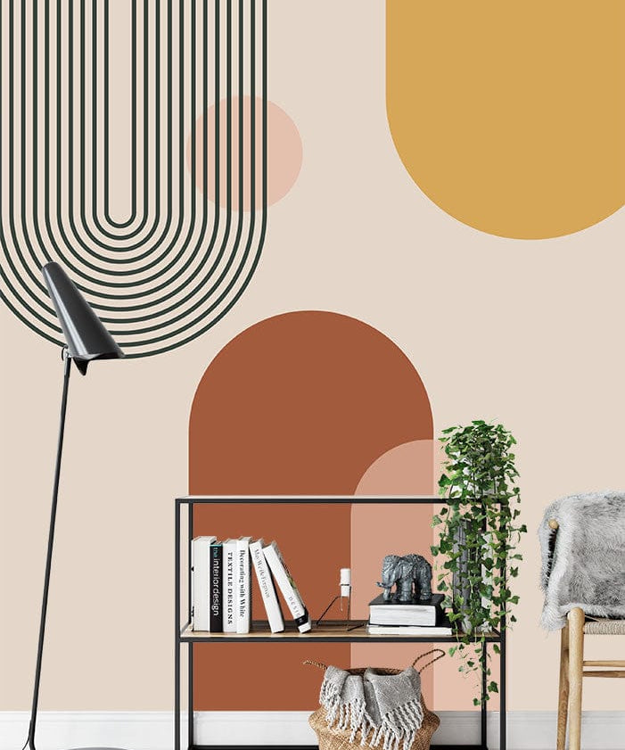 Papier peint panoramique duo arches illustré, dans une chambre adulte