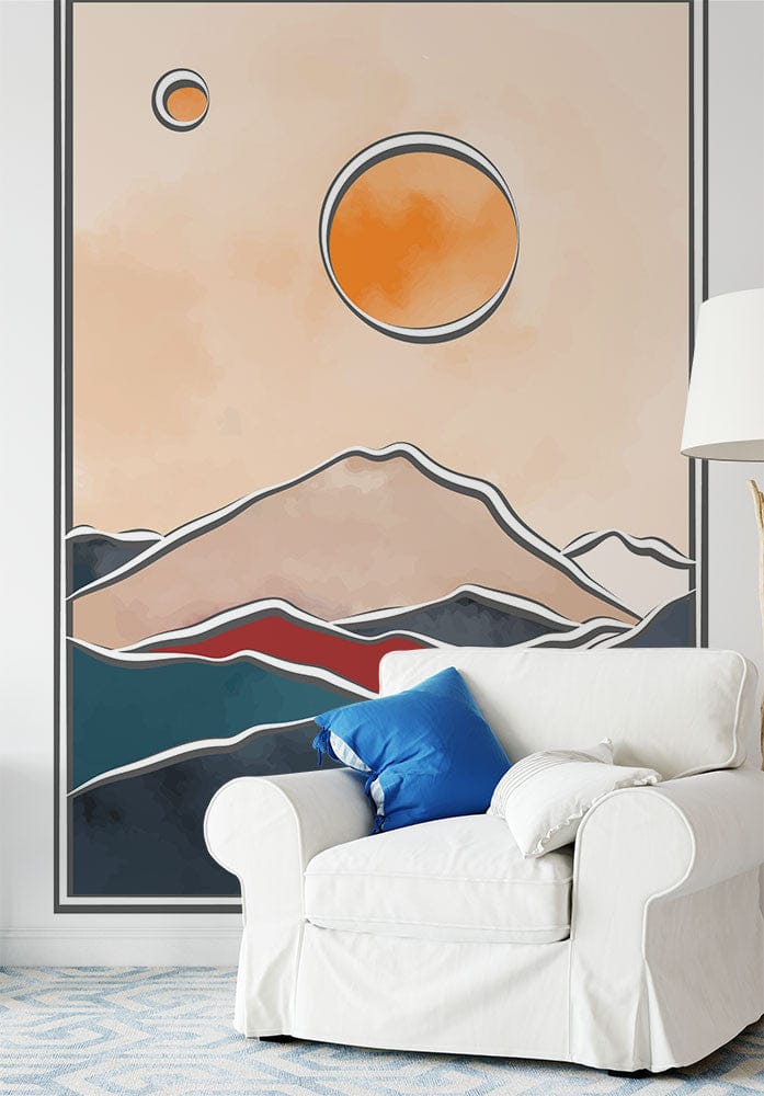 Papier peint panoramique éclipse monts illustré, dans une chambre adulte