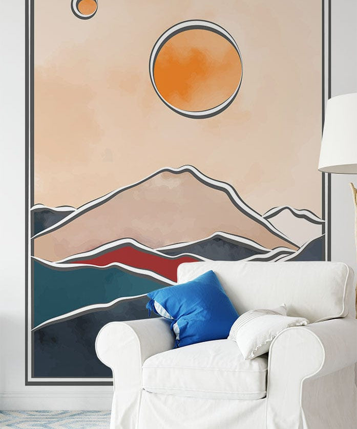 Papier peint panoramique éclipse monts illustré, dans une chambre adulte
