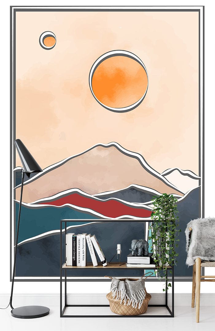 Troisième vue du papier peint éclipse monts dans une chambre adulte