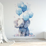 Papier peint panoramique éléphant avec ces ballons illustré, dans une chambre de bébé