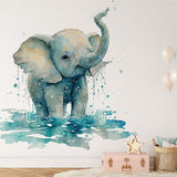 Papier peint panoramique éléphant joueur illustré, dans une chambre d'enfant